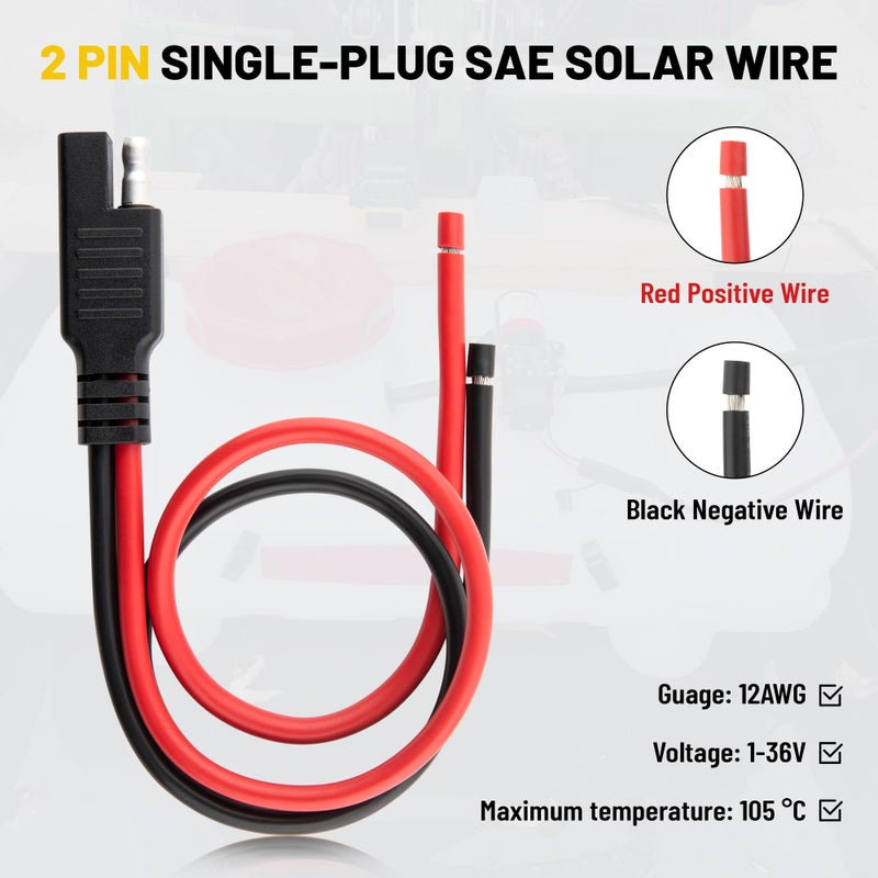 Oyviny 5PCS SAE Connector 12AWG 1 Feet SAE Extension Cable for Solar Panel Motorcycles Cars Charger Trolling Motor 2 Pin Single Plug Quick Connector Disconnect Connector - Image 3