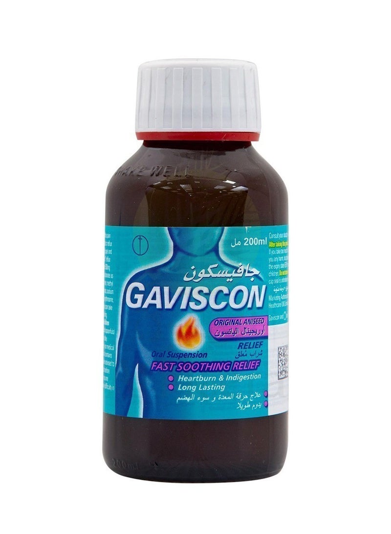 Gaviscon Original Aniseed Liquid Oral Suspension - 200ml - Heartburn & Indigestion Relief
