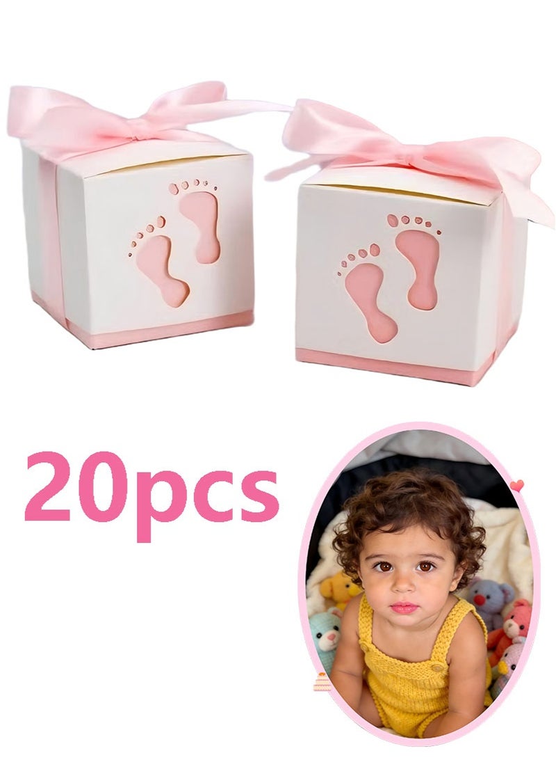 ٢٠ علبة هدايا لحفلات الزفاف، علبة حلوى مزينة بشرائط، علب حلوى لمعمودية الأطفال، علبة حلوى مجوفة للأطفال، علب هدايا لحفلات استقبال المولود، تأتي مع شرائط، مناسبة لحفلات استقبال المولود وحفلات أعياد الميلاد، لون وردي - Image 1