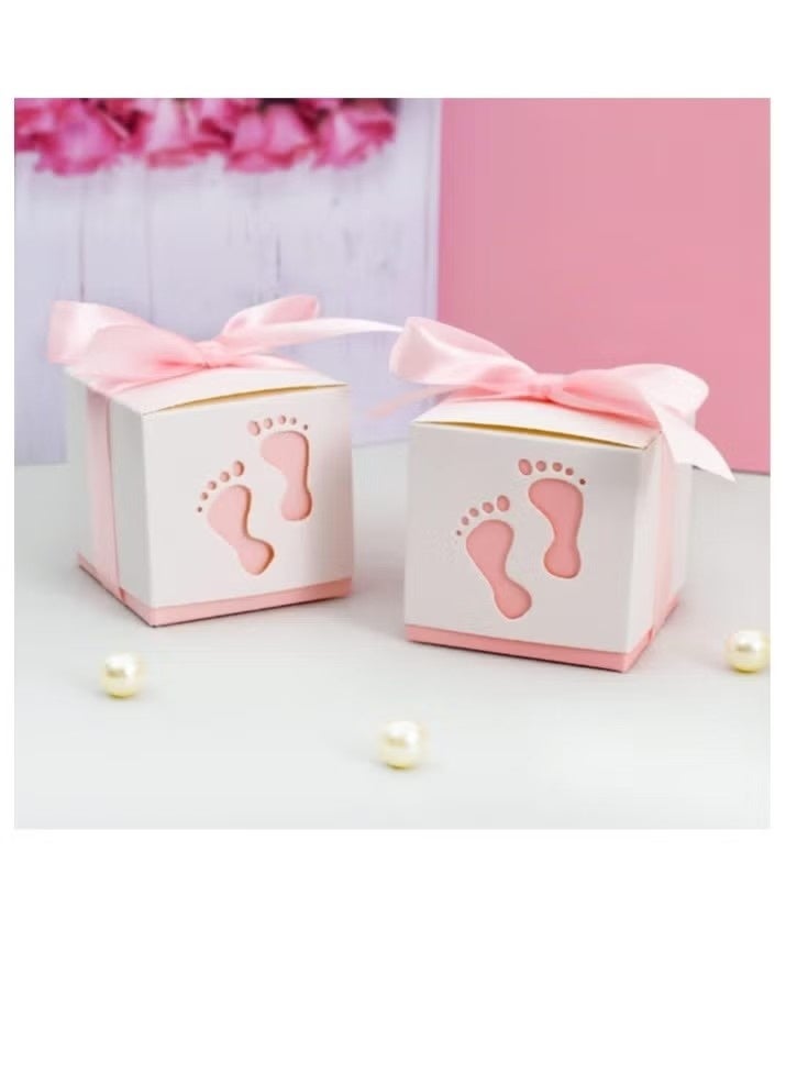 ٢٠ علبة هدايا لحفلات الزفاف، علبة حلوى مزينة بشرائط، علب حلوى لمعمودية الأطفال، علبة حلوى مجوفة للأطفال، علب هدايا لحفلات استقبال المولود، تأتي مع شرائط، مناسبة لحفلات استقبال المولود وحفلات أعياد الميلاد، لون وردي - Image 2