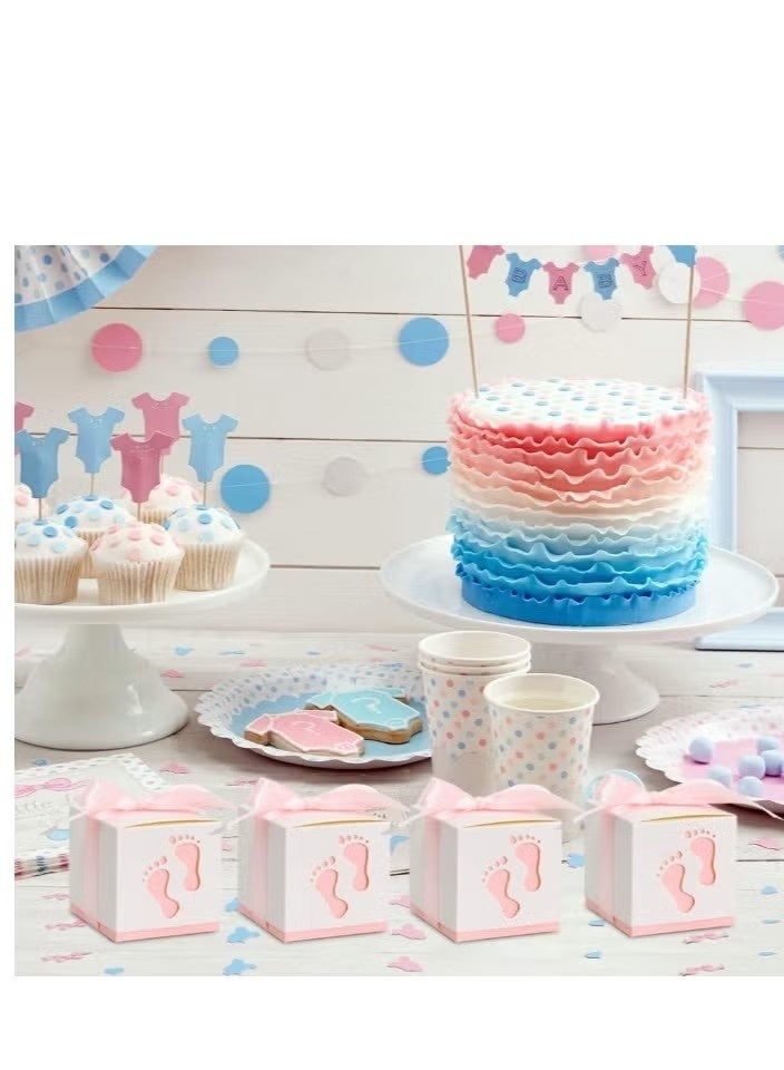 ٢٠ علبة هدايا لحفلات الزفاف، علبة حلوى مزينة بشرائط، علب حلوى لمعمودية الأطفال، علبة حلوى مجوفة للأطفال، علب هدايا لحفلات استقبال المولود، تأتي مع شرائط، مناسبة لحفلات استقبال المولود وحفلات أعياد الميلاد، لون وردي - Image 4