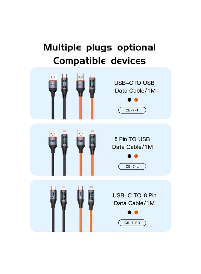 TOTU CB-7-T 30W USB to USB-C / Type-C Digital Display Fast Charging Silicone Cable, Length: 1m(Black) - Image 2