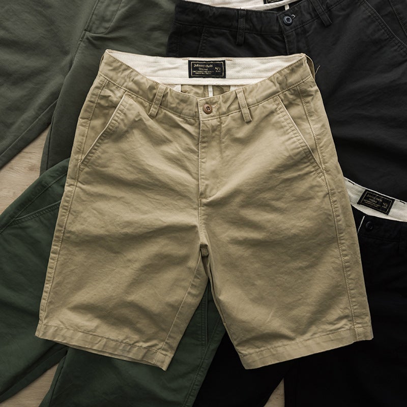 Mens Summer Washed Casual Shorts Solid Slim Fit Khaki  - Image 5