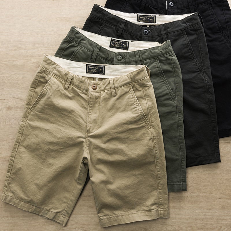 Mens Summer Washed Casual Shorts Solid Slim Fit Khaki  - Image 2