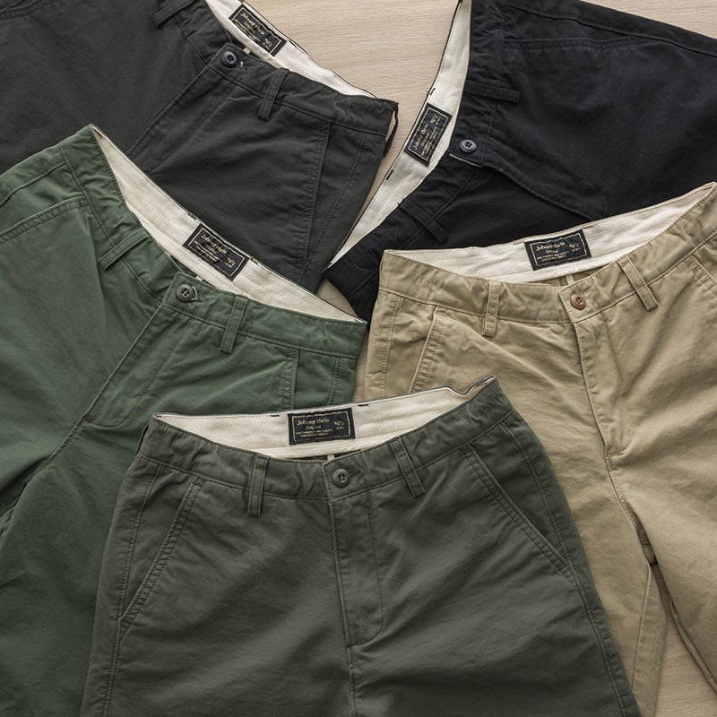 Mens Summer Washed Casual Shorts Solid Slim Fit Khaki  - Image 4