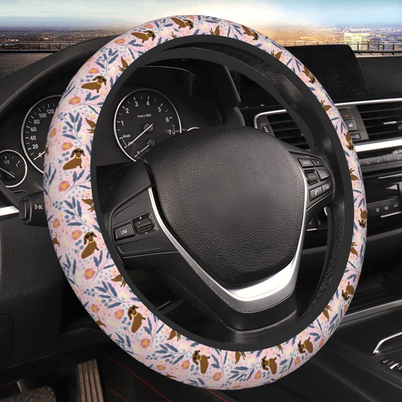 FJyuanqi Dachshund Flower Floral Steering Wheel Cover Universal Car Interior Accessories for Women Men 15 Inch Anti Slip Breathable Odorless Neoprene Decor Car SUV Sedan Vans Truck Protector - Image 3