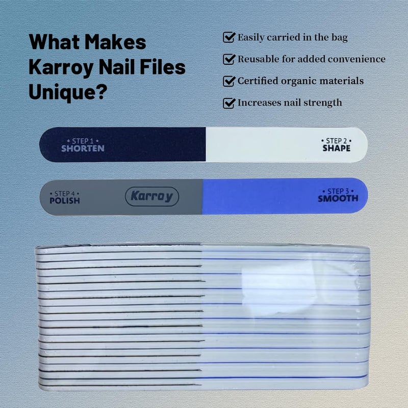 Karroy Nail File and Buffer for Natural Nails Dual Sided 4 Steps Shorten-Shape-Smooth-Polishing Nail Tools 20pcs - Image 4