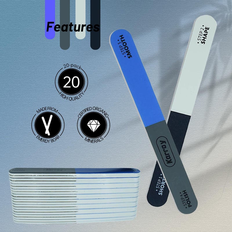 Karroy Nail File and Buffer for Natural Nails Dual Sided 4 Steps Shorten-Shape-Smooth-Polishing Nail Tools 20pcs - Image 5