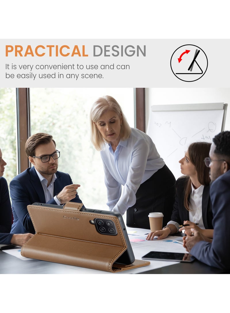 Phone Case for Samsung Galaxy A12 / M12 Anti-scratch Leather Kickstand Card Slot Money Pocket Brown - Image 5