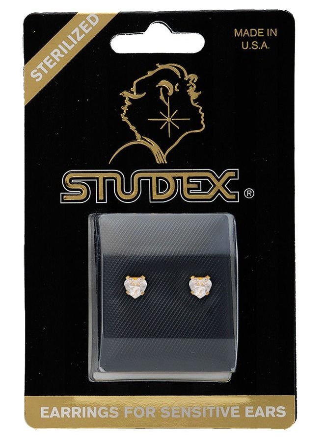 Studex - 5X5MM Cubic Zirconia Heart 24K Pure Gold Plated Ear Studs - Image 1