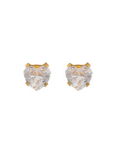 5X5MM Cubic Zirconia Heart 24K Pure Gold Plated Ear Studs