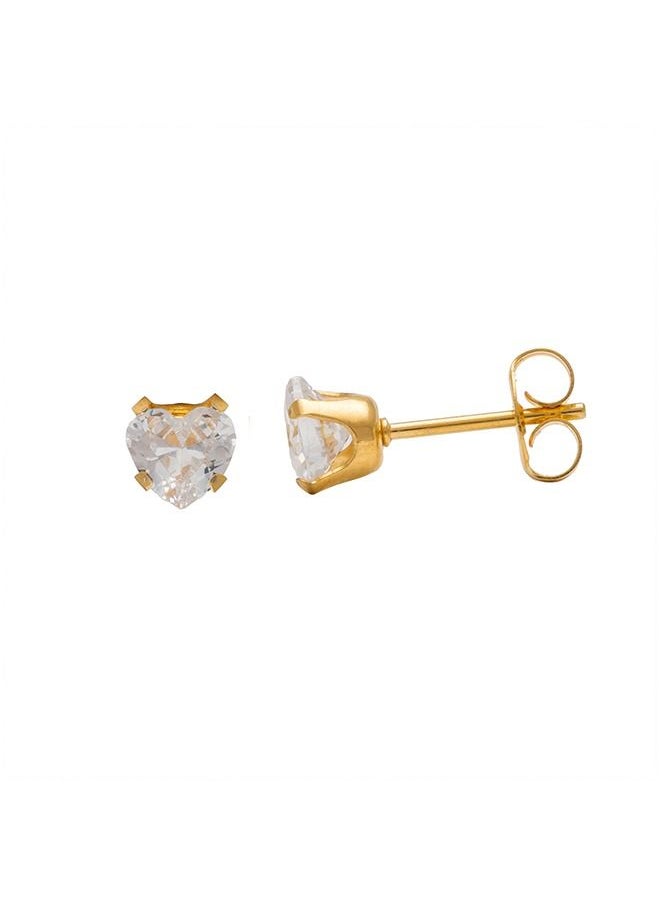 Studex - 5X5MM Cubic Zirconia Heart 24K Pure Gold Plated Ear Studs - Image 1