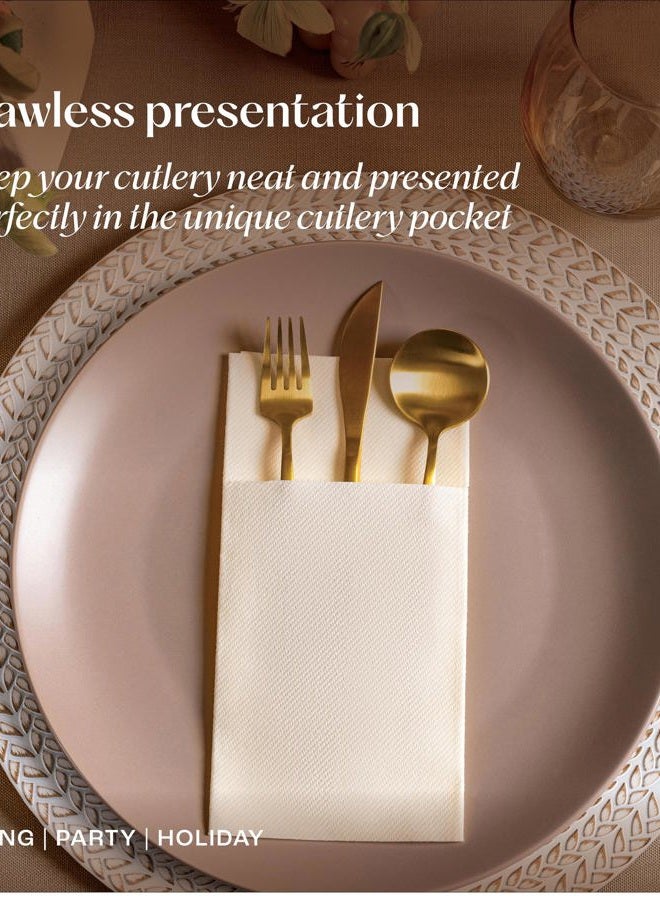 Servietto 50-Pack Disposable Linen-Feel Dinner Napkins with Built-in Flatware Pocket, RED Prefolded Cloth Like Paper Napkins for Christmas, Wedding, Dinner Or Party - Image 5