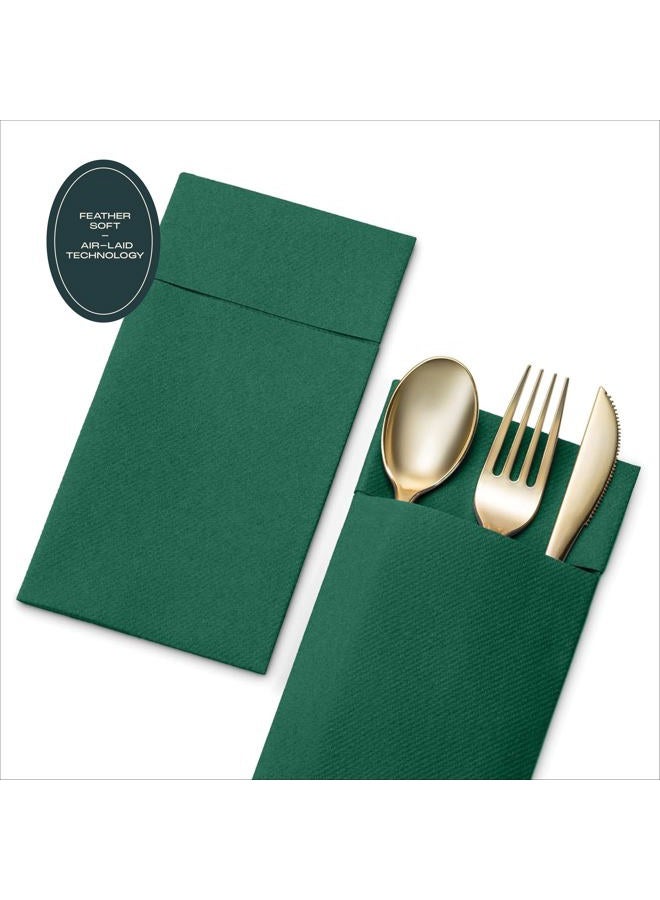 Servietto 50-Pack Disposable Linen-Feel Dinner Napkins with Built-in Flatware Pocket, RED Prefolded Cloth Like Paper Napkins for Christmas, Wedding, Dinner Or Party - Image 4