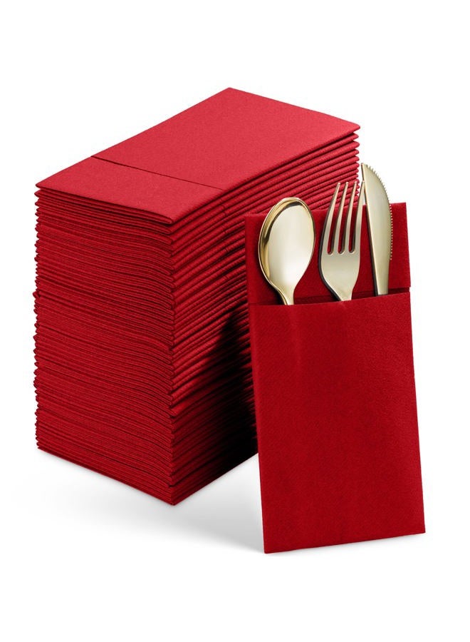 Servietto 50-Pack Disposable Linen-Feel Dinner Napkins with Built-in Flatware Pocket, RED Prefolded Cloth Like Paper Napkins for Christmas, Wedding, Dinner Or Party - Image 1
