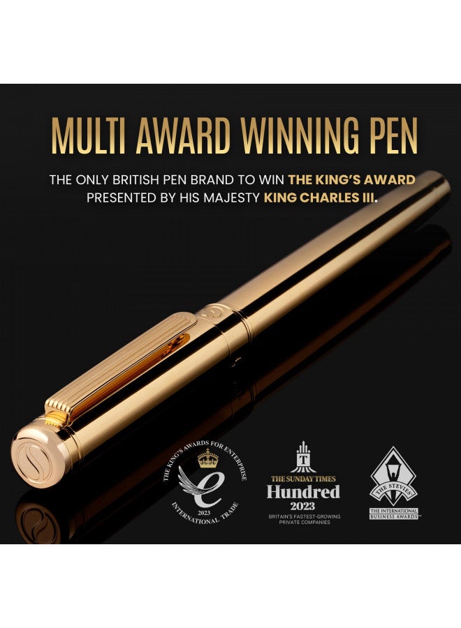 Scriveiner Luxury Fountain Pen - Stunning Gold Pen, 24K Gold Finish, Schmidt 18K Gilded Nib (Fine), Converter, Best Pen Gift Set for Men & Women, Professional, Executive, Office, Nice Pens - Image 2