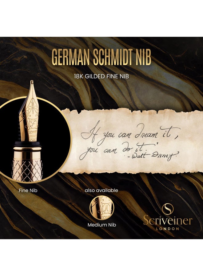 Scriveiner Luxury Fountain Pen - Stunning Gold Pen, 24K Gold Finish, Schmidt 18K Gilded Nib (Fine), Converter, Best Pen Gift Set for Men & Women, Professional, Executive, Office, Nice Pens - Image 5