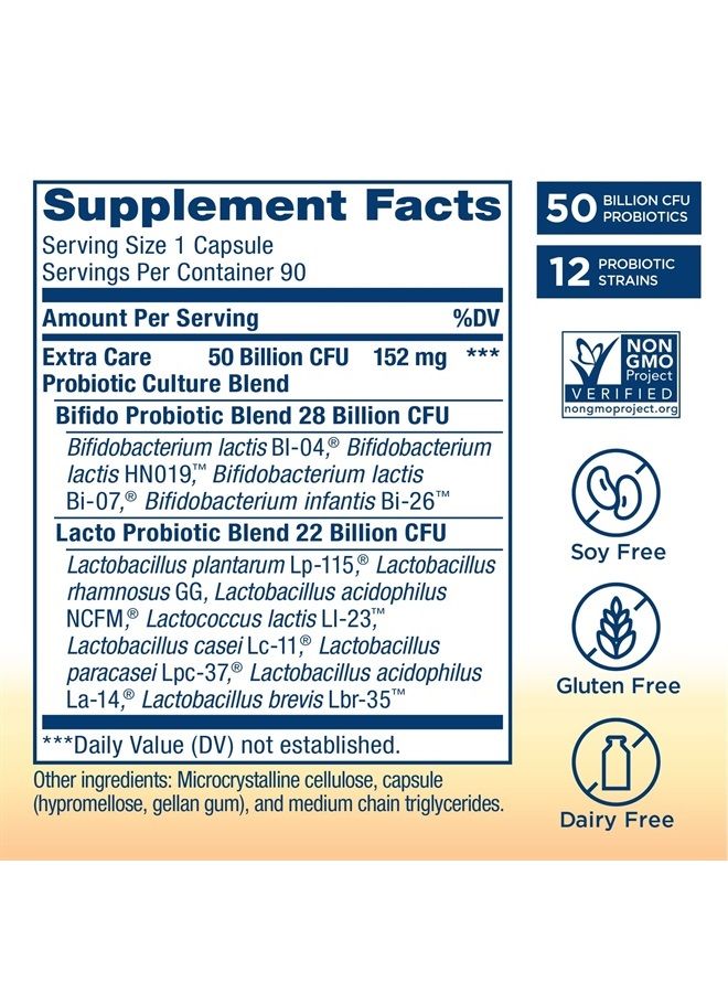 Renew Life Adult Probiotics, 50 Billion CFU Guaranteed, Probiotic Supplement for Digestive & Immune Health, Shelf Stable, Gluten Dairy & Soy Free, Extra Care Digestive, 90 Capsules - Image 3