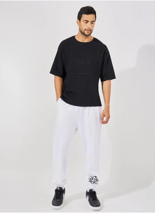 Styli Teddy Placement Print Oversized Joggers with Drawcord