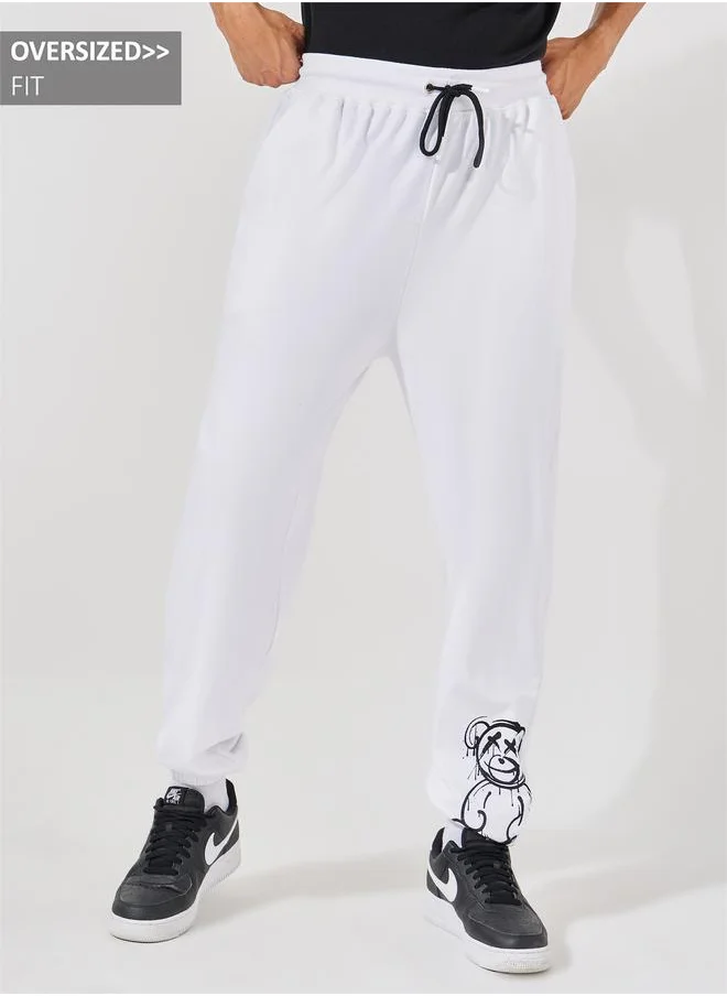 Styli Teddy Placement Print Oversized Joggers with Drawcord