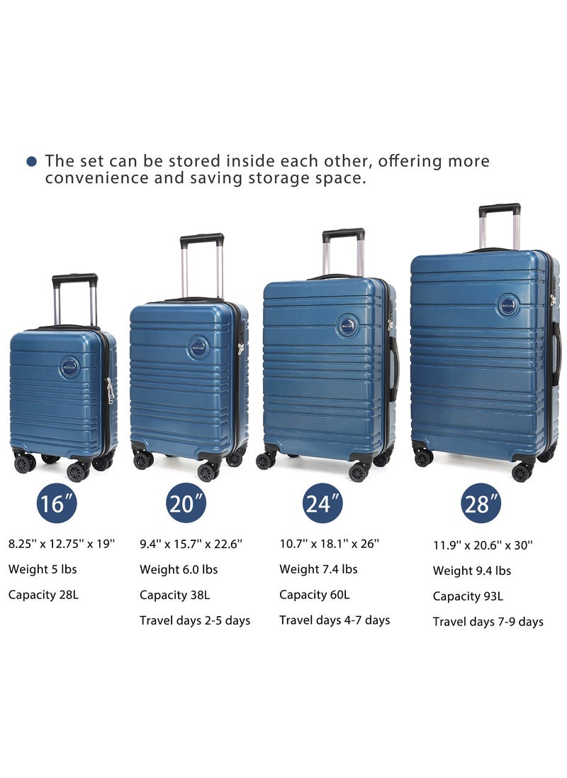 Aklsvion Aklsvion 4 Pack Of Hardside Spinner Number Locked Luggage Trolley Bag ABS Hard Sided Luggage Set Of 4 Pieces 16,20,24,28 Inch Navy Blue  - Image 2