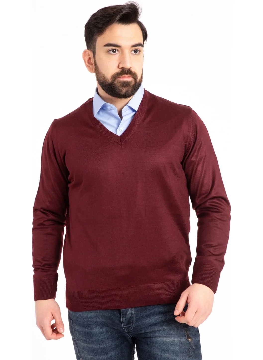 Mutlu City Men's Thin Wool Knitwear Regular Dad V Neck Sweater 5130