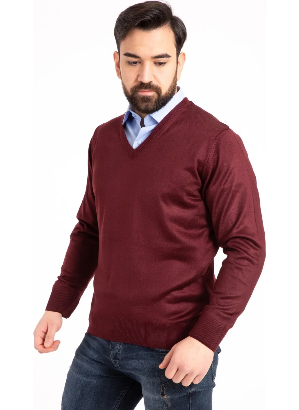 Mutlu City Men's Thin Wool Knitwear Regular Dad V Neck Sweater 5130