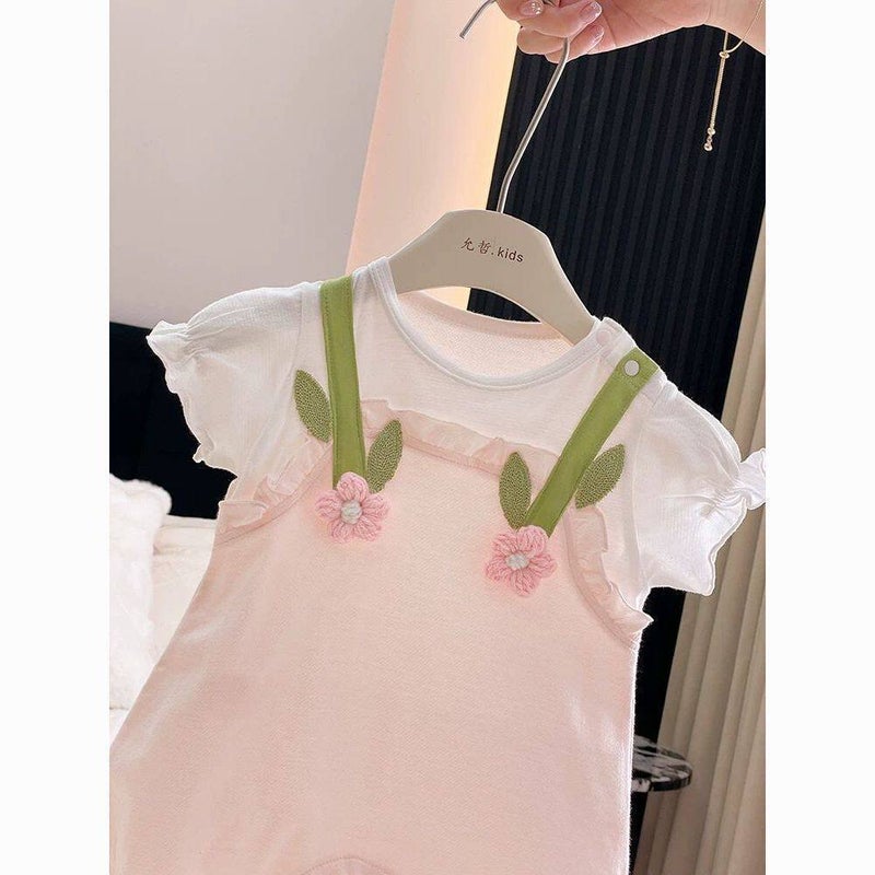 Baby Romper with 3D Floral Pattern, Short Sleeve, Lightweight - Image 4