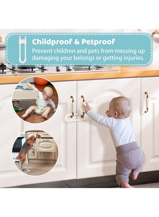 ريون خزائن أمان للأطفال، أقفال خزائن منزلقة للأطفال، أقفال أمان قابلة للتعديل على شكل حرف U للأطفال، مزلاج خزانة آمن للأطفال للمطبخ والحمام والأدراج ومقابض أبواب الخزائن (عبوة من 6 قطع باللون الأبيض) - Image 4