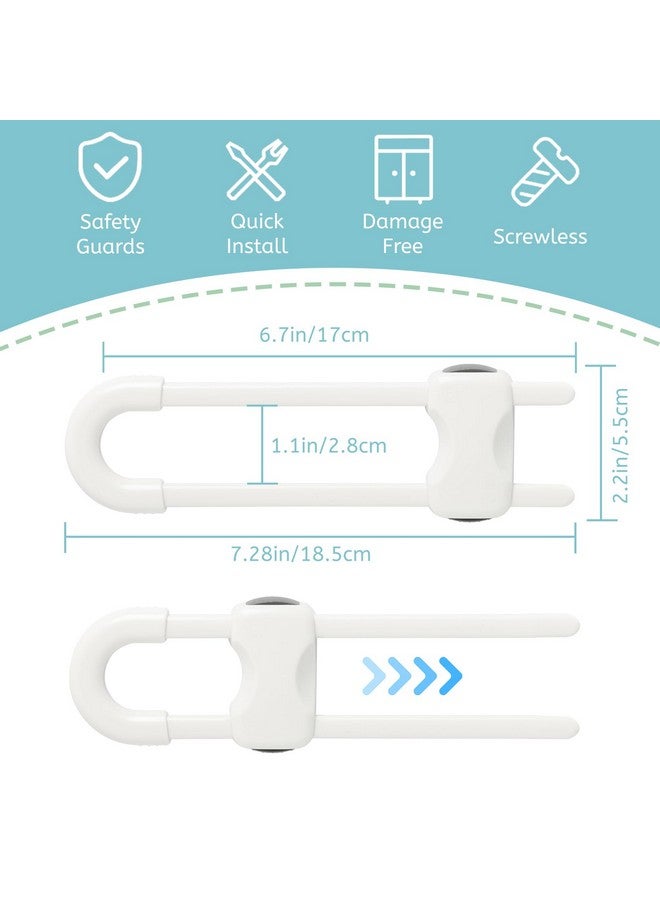 ريون خزائن أمان للأطفال، أقفال خزائن منزلقة للأطفال، أقفال أمان قابلة للتعديل على شكل حرف U للأطفال، مزلاج خزانة آمن للأطفال للمطبخ والحمام والأدراج ومقابض أبواب الخزائن (عبوة من 6 قطع باللون الأبيض) - Image 1