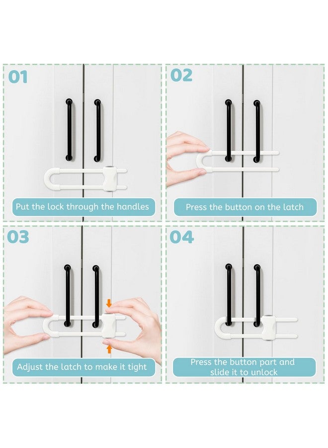 ريون خزائن أمان للأطفال، أقفال خزائن منزلقة للأطفال، أقفال أمان قابلة للتعديل على شكل حرف U للأطفال، مزلاج خزانة آمن للأطفال للمطبخ والحمام والأدراج ومقابض أبواب الخزائن (عبوة من 6 قطع باللون الأبيض) - Image 2