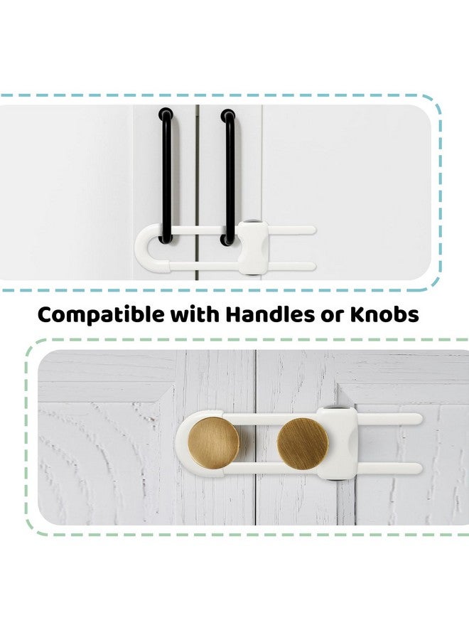 ريون خزائن أمان للأطفال، أقفال خزائن منزلقة للأطفال، أقفال أمان قابلة للتعديل على شكل حرف U للأطفال، مزلاج خزانة آمن للأطفال للمطبخ والحمام والأدراج ومقابض أبواب الخزائن (عبوة من 6 قطع باللون الأبيض) - Image 3