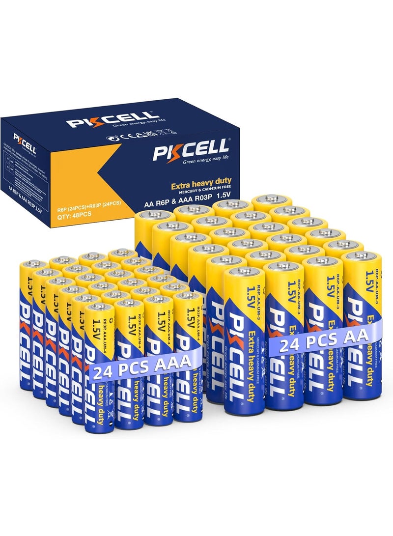 بي كي سيل AA Batteries & AAA Batteries 48 Count, 24 Double A Batteries and 24 Triple A Batteries Combo Pack, 1.5V High-Performance Carbon Battery - Image 1