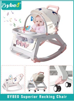 Bybeo 5 in 1 Multifunctional Baby Rocking Chair, Babies Rocker and Booster Seat, Dining Chair for Kids, Toddler Stroller With Sunshade Shed, Music and Hanging Toys  - Image 1