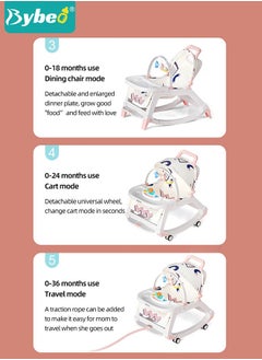 Bybeo 5 in 1 Multifunctional Baby Rocking Chair, Babies Rocker and Booster Seat, Dining Chair for Kids, Toddler Stroller With Sunshade Shed, Music and Hanging Toys  - Image 4