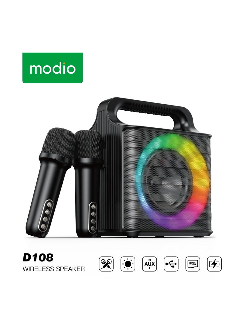 موديو D108 مكبر صوت بلوتوث لاسلكي محمول مع 2 ميكروفون لاسلكي - Image 1
