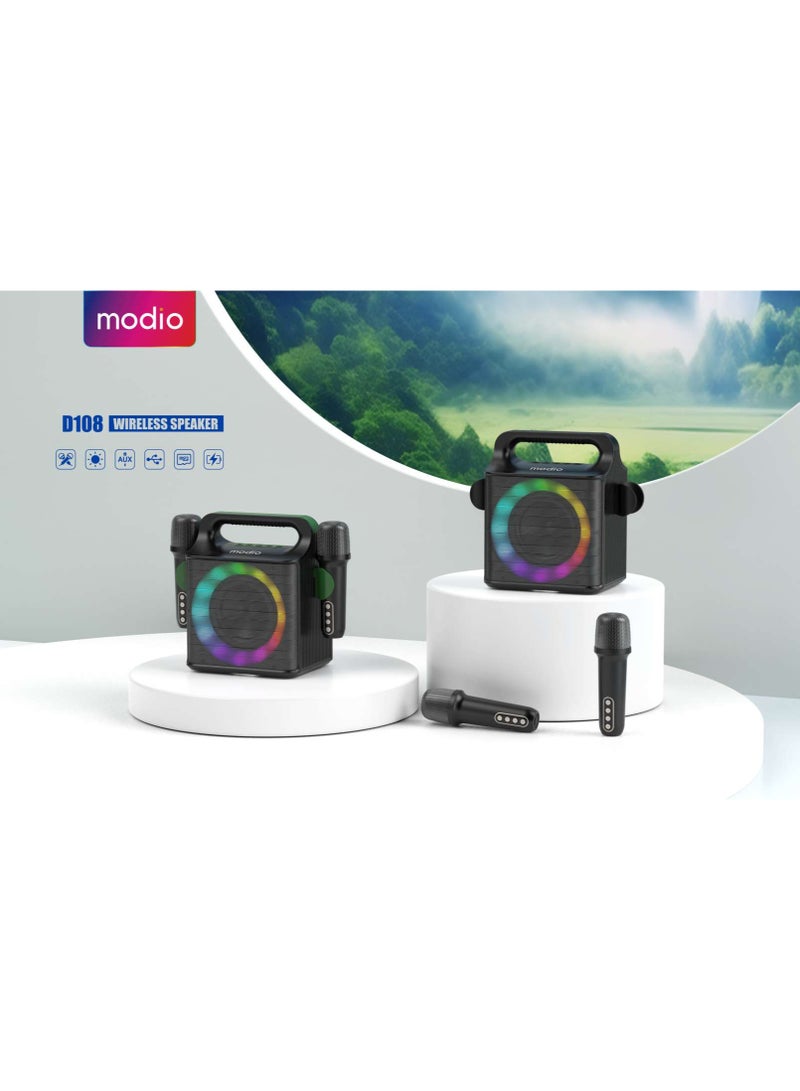 موديو D108 مكبر صوت بلوتوث لاسلكي محمول مع 2 ميكروفون لاسلكي - Image 3
