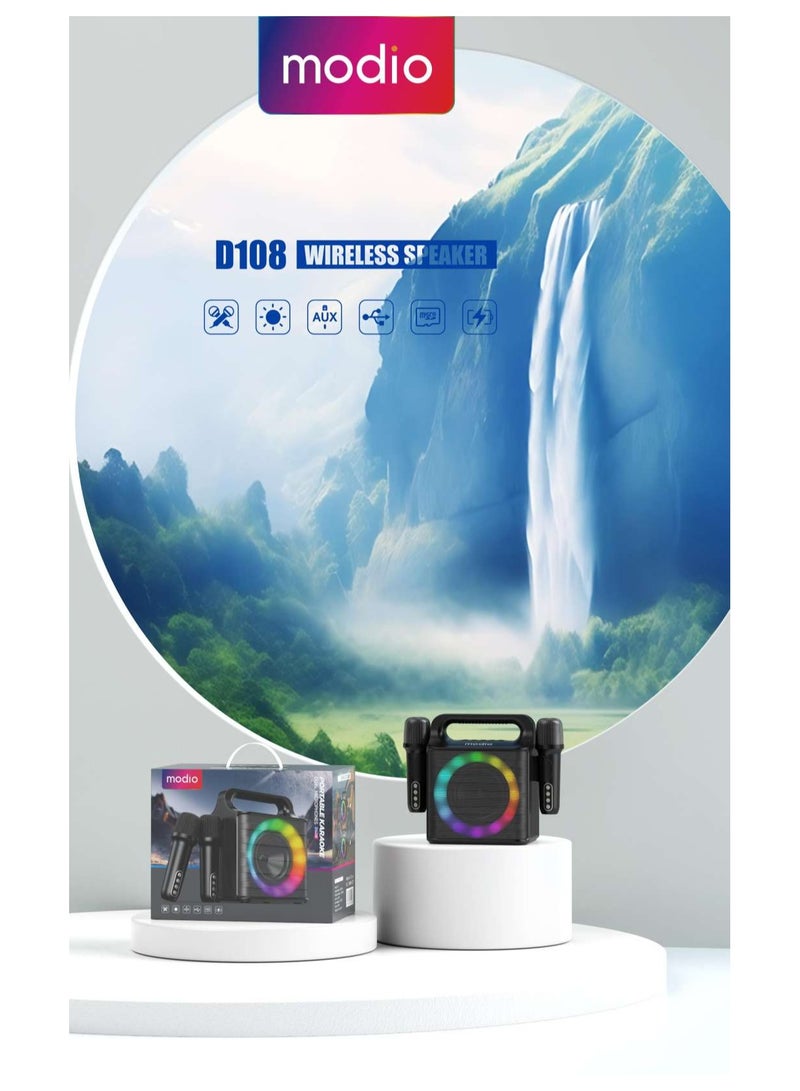 موديو D108 مكبر صوت بلوتوث لاسلكي محمول مع 2 ميكروفون لاسلكي - Image 4