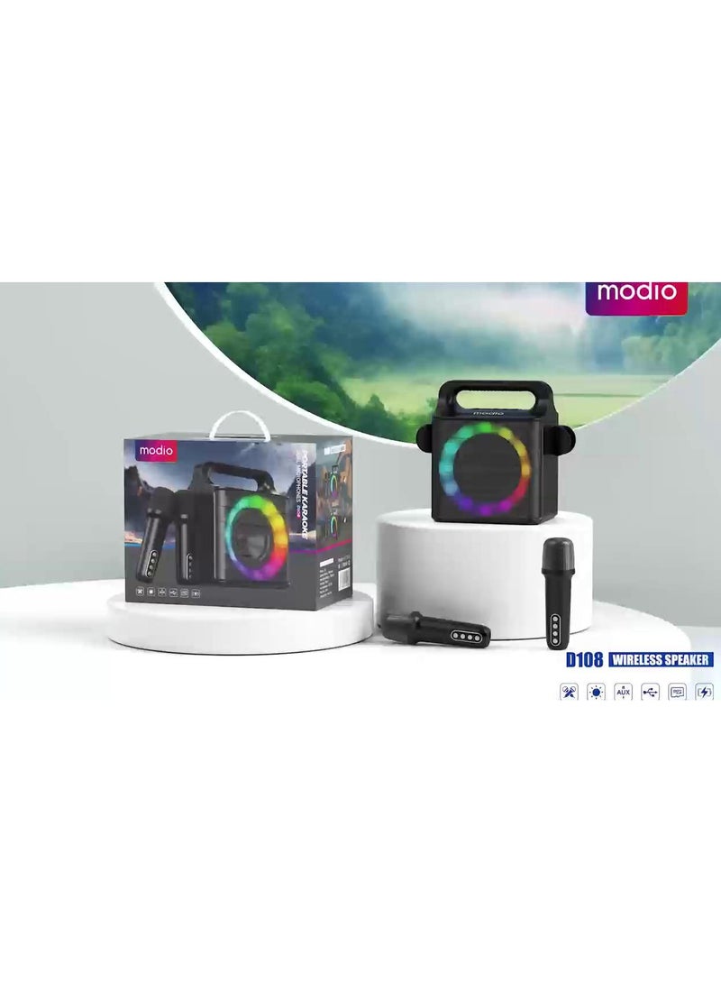 موديو D108 مكبر صوت بلوتوث لاسلكي محمول مع 2 ميكروفون لاسلكي - Image 2