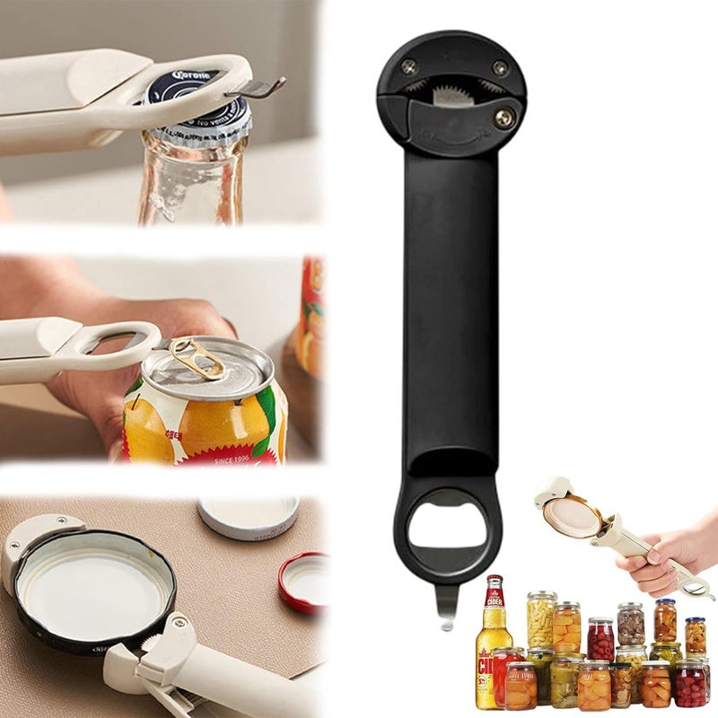 Multifunctional Retractable Bottle Opener Adjustable Multifunctional Can Opener Jar Lid Gripper 2025 New Jar Opener Bottle Opener for Weak Hands Senior Arthritis Black