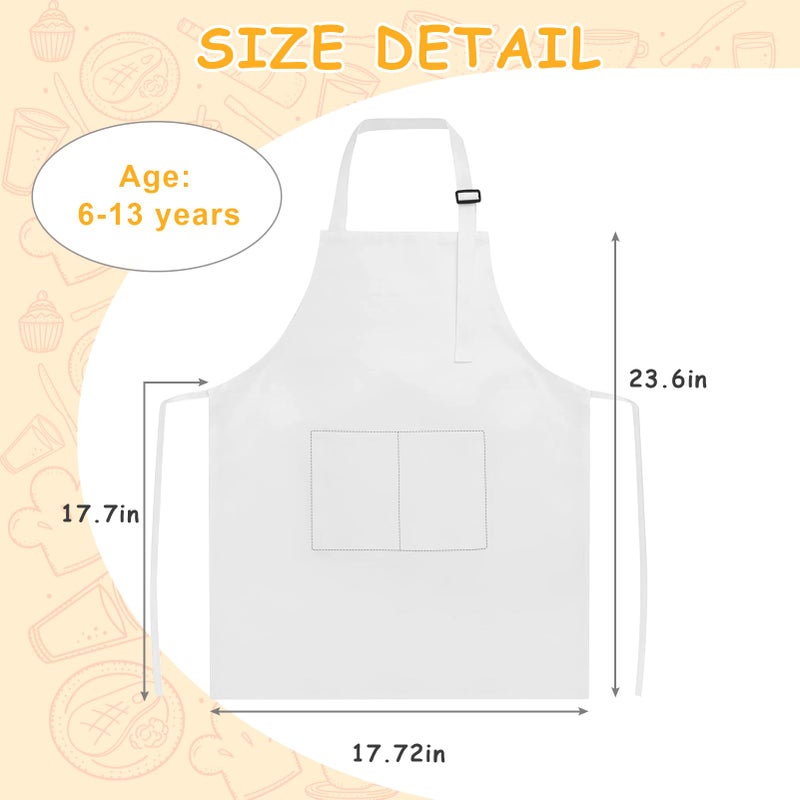 IAGBIBUI 12 Pack Kids Aprons Bulk with 2 Pockets Adjustable Chef Art Apron Kids Painting Aprons for Cooking Baking Crafting Grilling for Boys Girls Age 6-13 Years(White) - Image 2