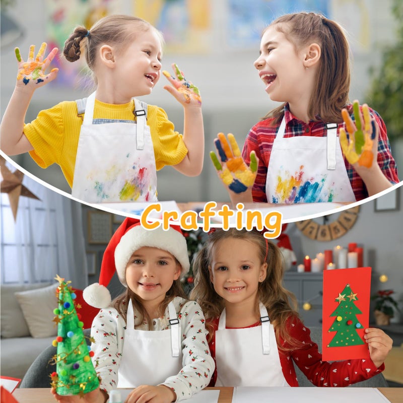 IAGBIBUI 12 Pack Kids Aprons Bulk with 2 Pockets Adjustable Chef Art Apron Kids Painting Aprons for Cooking Baking Crafting Grilling for Boys Girls Age 6-13 Years(White) - Image 5