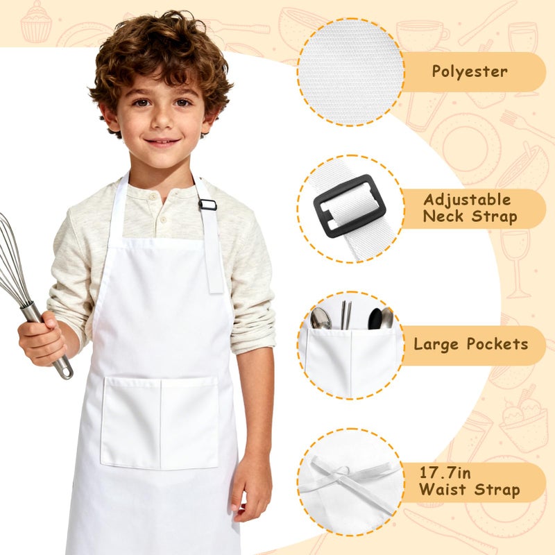 IAGBIBUI 12 Pack Kids Aprons Bulk with 2 Pockets Adjustable Chef Art Apron Kids Painting Aprons for Cooking Baking Crafting Grilling for Boys Girls Age 6-13 Years(White) - Image 3