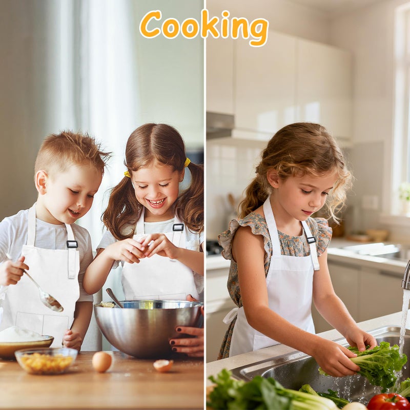 IAGBIBUI 12 Pack Kids Aprons Bulk with 2 Pockets Adjustable Chef Art Apron Kids Painting Aprons for Cooking Baking Crafting Grilling for Boys Girls Age 6-13 Years(White) - Image 4