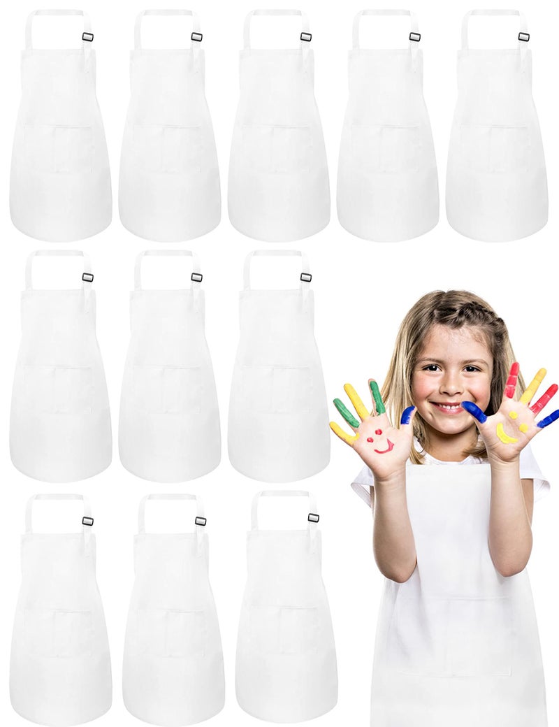 IAGBIBUI 12 Pack Kids Aprons Bulk with 2 Pockets Adjustable Chef Art Apron Kids Painting Aprons for Cooking Baking Crafting Grilling for Boys Girls Age 6-13 Years(White) - Image 1
