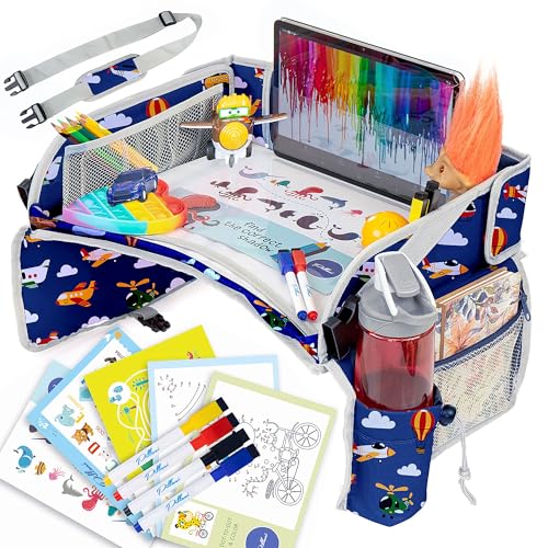 PILLANI Kids Travel Tray for Car - Car Seat Tray for Kids Travel, Road Trip Essentials, Carseat Table for Roadtrip Activities - Must Have Toddler Lap Desk Organizer for Airplane - Travel Accessories - Image 1