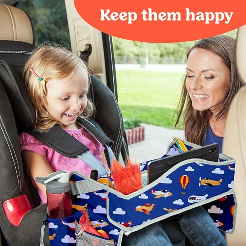 PILLANI Kids Travel Tray for Car - Car Seat Tray for Kids Travel, Road Trip Essentials, Carseat Table for Roadtrip Activities - Must Have Toddler Lap Desk Organizer for Airplane - Travel Accessories - Image 2