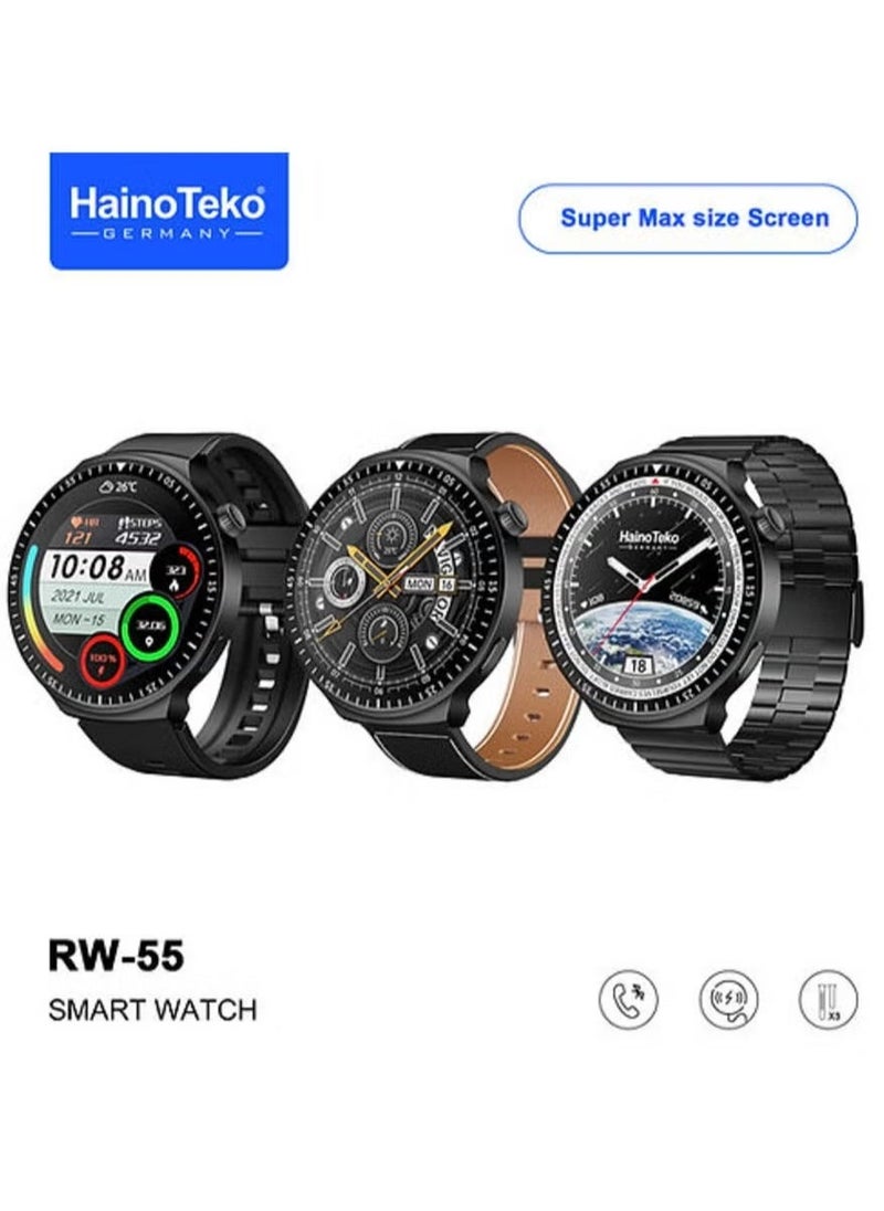HainoTeko RW 55 Smartwatch for Men – Premium Fitness Tracker with Super Max Curved AMOLED Display, Heart Rate Monitor, Sleep & Activity Tracker, 3 Pairs of Straps, Charging Cable – Silver Edition - Image 2