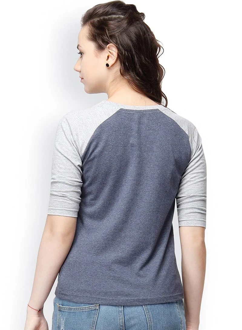 Campus Sutra Campus Sutra Women's Navy Blue Colourblocked Regular Fit Top For Casual Wear | Crewneck | Short Sleeve | Top Crafted With Regular Sleeve, Comfort Fit & High-Performance For Everyday Wear