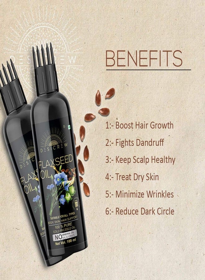 Desicrew Cold-Pressed Flexseed & Jojoba Hair Oil in Combo - Moisturizing & Healing, For Skin, Hair Care, Eyelashes (100 ml + 100 ml) With Applicator - Image 5